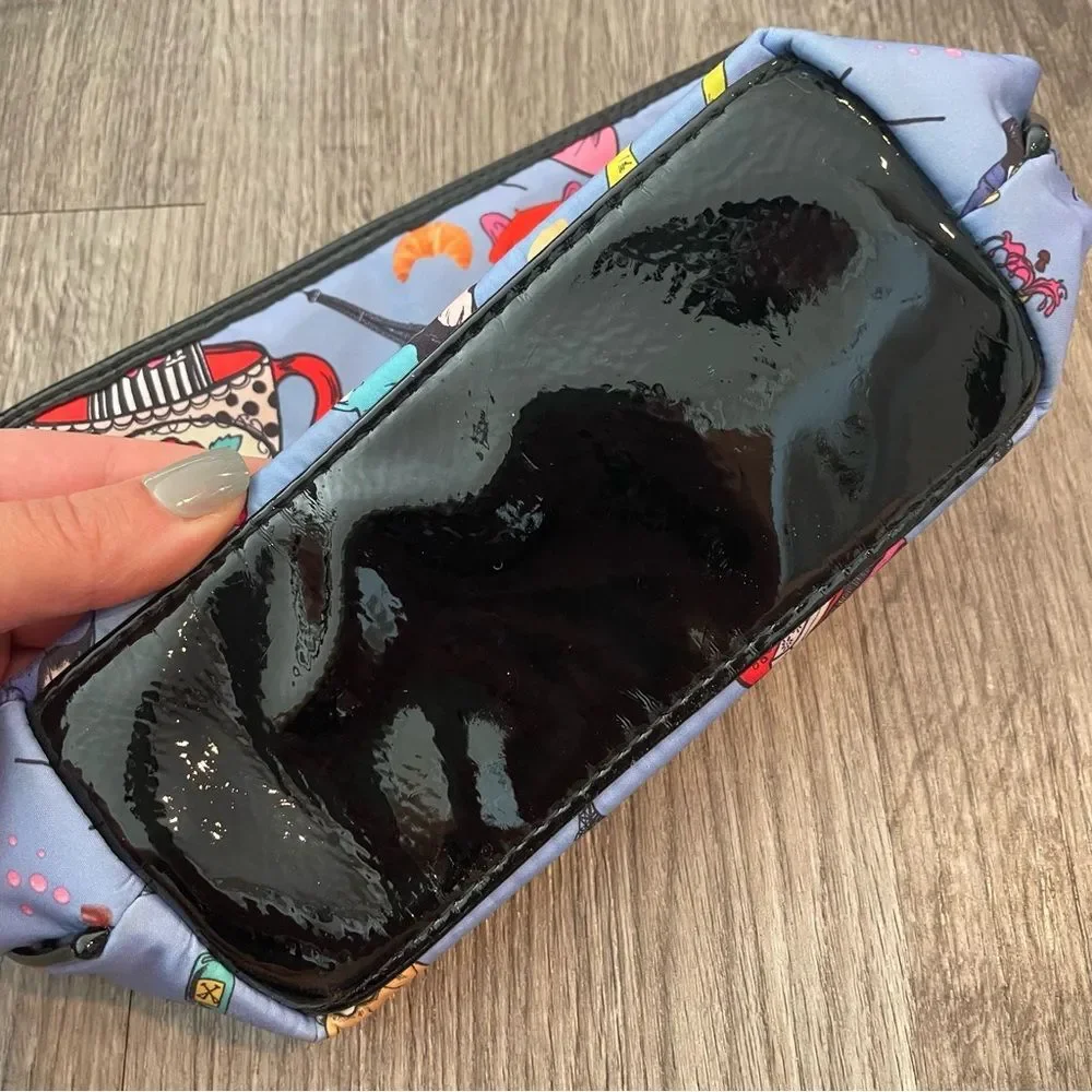 BETSEY JOHNSON French Paris Print Cosmetic Bag French Bulldog Tea Cup Pop Art